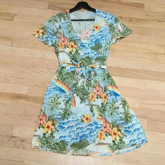 Marine Layer Frances Wrap Dress Hawaiian Print XS - Picture 4 of 8